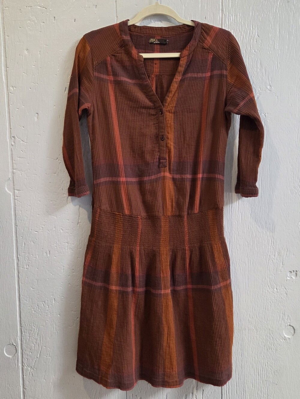 Prana Rust Plaid Long-Sleeve Fit & Flare Dress